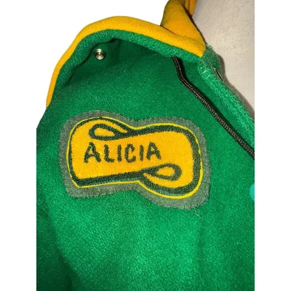 Vintage Green & Yellow Wool Varsity Jacket Women's XS/S by Nelsons USA